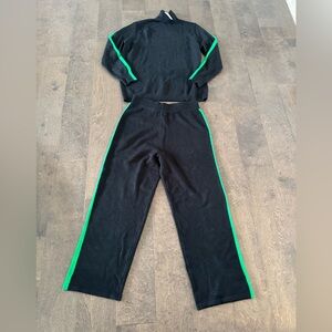 Navy Knit Loungewear 2 Piece Set with Green Stripes